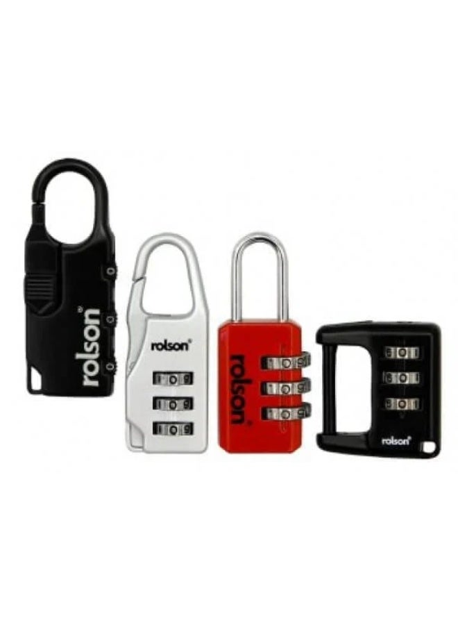4 Piece Combination Lock 66497 | Durable Zinc Alloy, 3 Small & 1 Large Lock